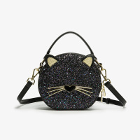 Ceba2023新款时尚潮流猫咪设计感亮片质感休闲单肩斜挎手提包 黑色