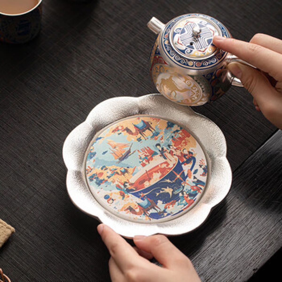 苏氏陶瓷/SUSHI CERAMICS 茶具套装 茶壶套装 茶壶130ml*1 品茗杯70ml*2 吸水底托_高清大图