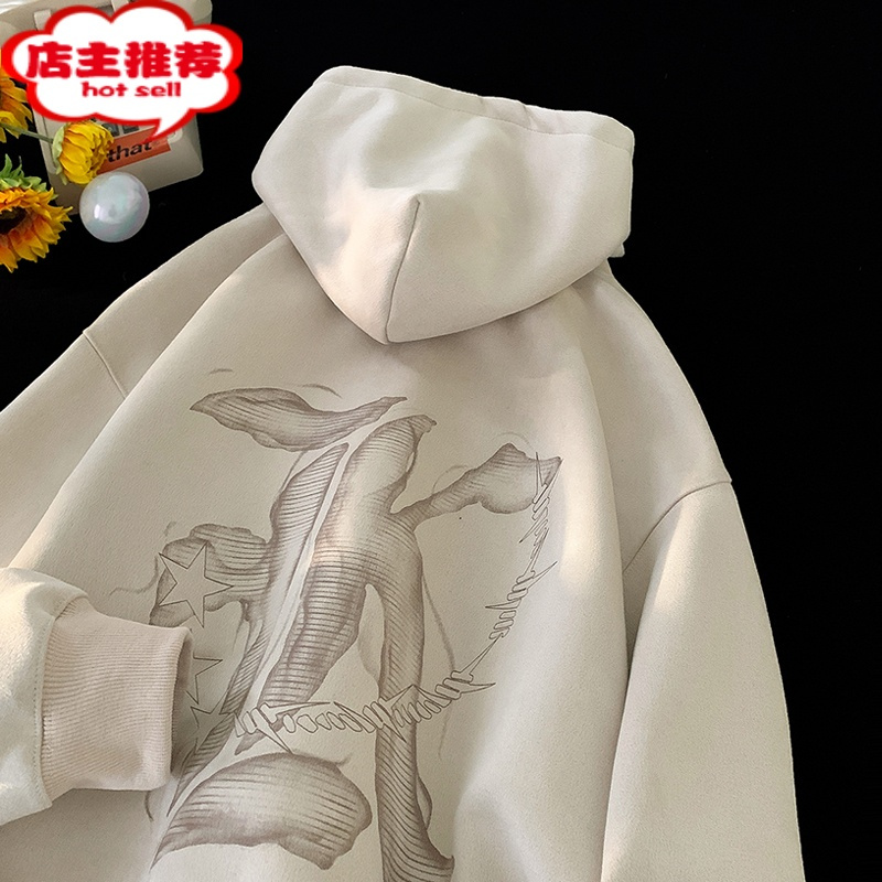 SHANCHAO卫衣男2023秋季美式复古连帽外套高级感设计感痞帅潮牌上衣服