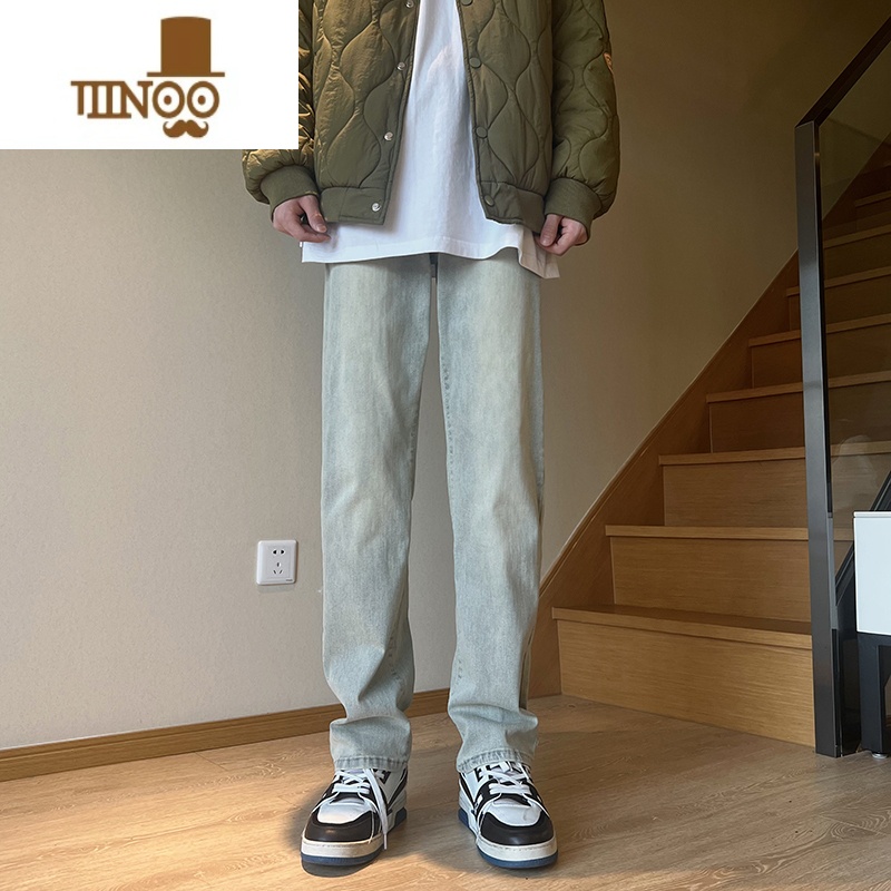 YANXU黑色牛仔裤男美式复古直筒修身高街潮牌宽松大码炸街潮街XN高清大图