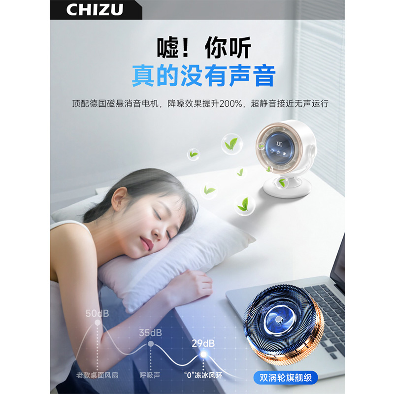 循环空调扇 小风扇桌面电风扇 桌面款 星云白 48h超长续航 100档大冷风高清大图