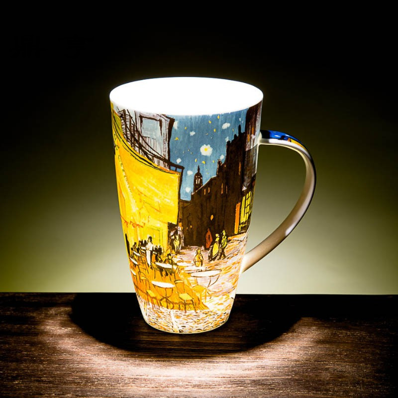 鼎亨英国丹侬梵高名画茶杯水杯骨瓷大容量马克杯咖啡杯贺卡礼盒
