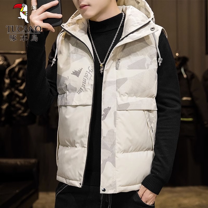 啄木鸟连帽羽绒马甲男士坎肩背心冬季新款潮牌加厚保暖马夹外夹马高清大图