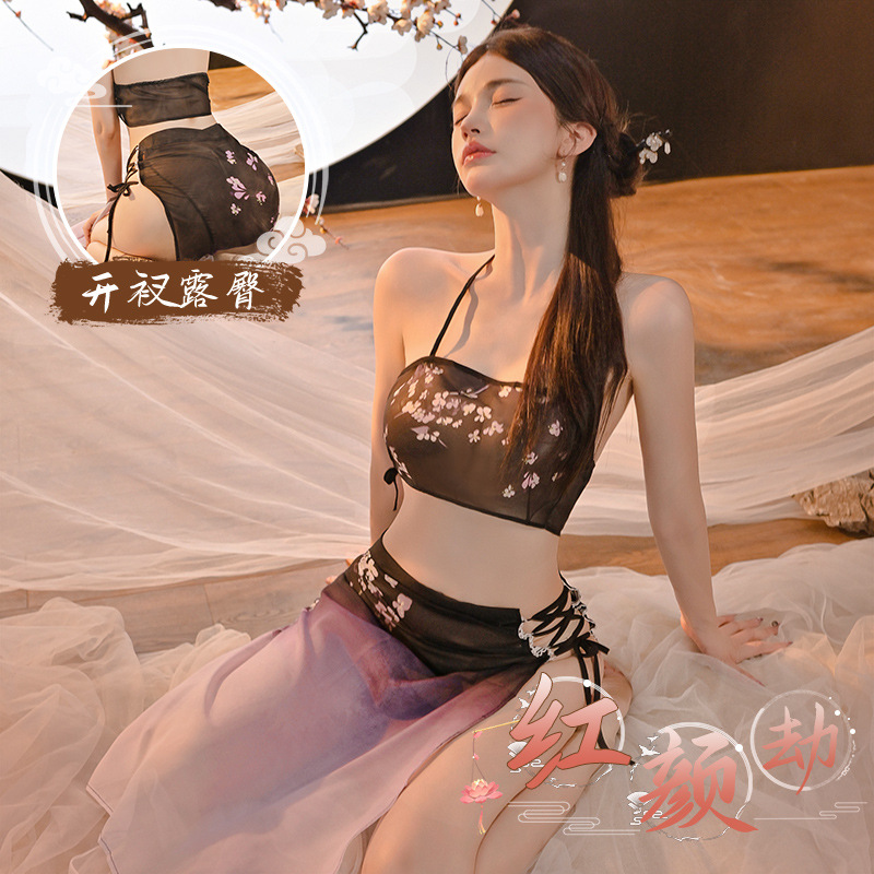 九里晴川汉服古风异域风情敦煌飞天舞蹈情趣内衣免脱性感睡衣 九里晴川TZ096[梅花古风套装-紫] 均码高清大图