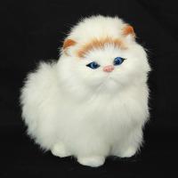 仿真动物模型小猫咪儿童动物毛绒玩具会叫的猫玩偶仿真猫咪公仔 真毛黑耳+铃铛