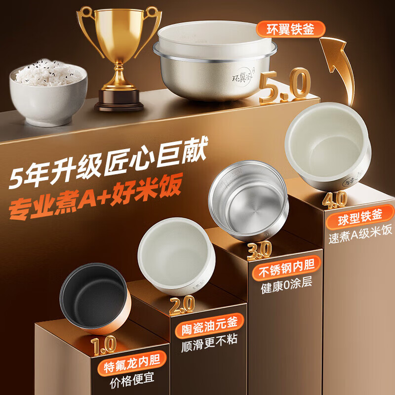 小熊(Bear)铁铁煲 电饭煲 小型2-3人电饭锅 环翼珐琅铁釜变压远红外IH加热微压柴火饭3升 DFB-E30F2高清大图