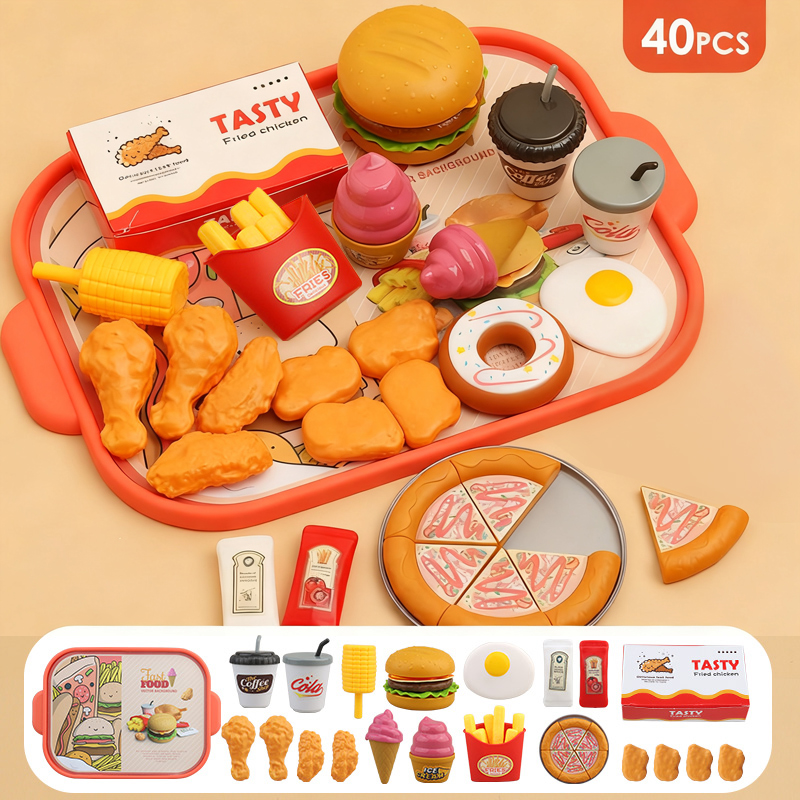 儿童厨房过家家玩具汉堡包薯条套餐仿真食物益智女孩生日礼物3750 汉堡套餐【40PCS】+卡通纸币6款