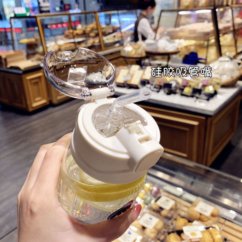 夏天用杯子玻璃透明便携耐高温女学生韩版可爱高颜值水杯带吸管杯 努力赚钱小女孩-350ml 单杯子+杯刷