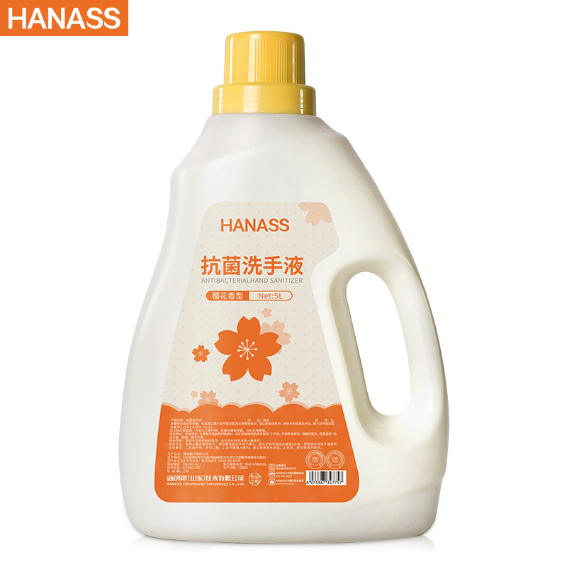 海纳斯(HANASS)消毒护理抗菌洗手液5L樱花香型温和留香家用大容量大桶装实用大瓶消毒杀菌甘油滋润补充装易冲洗速干