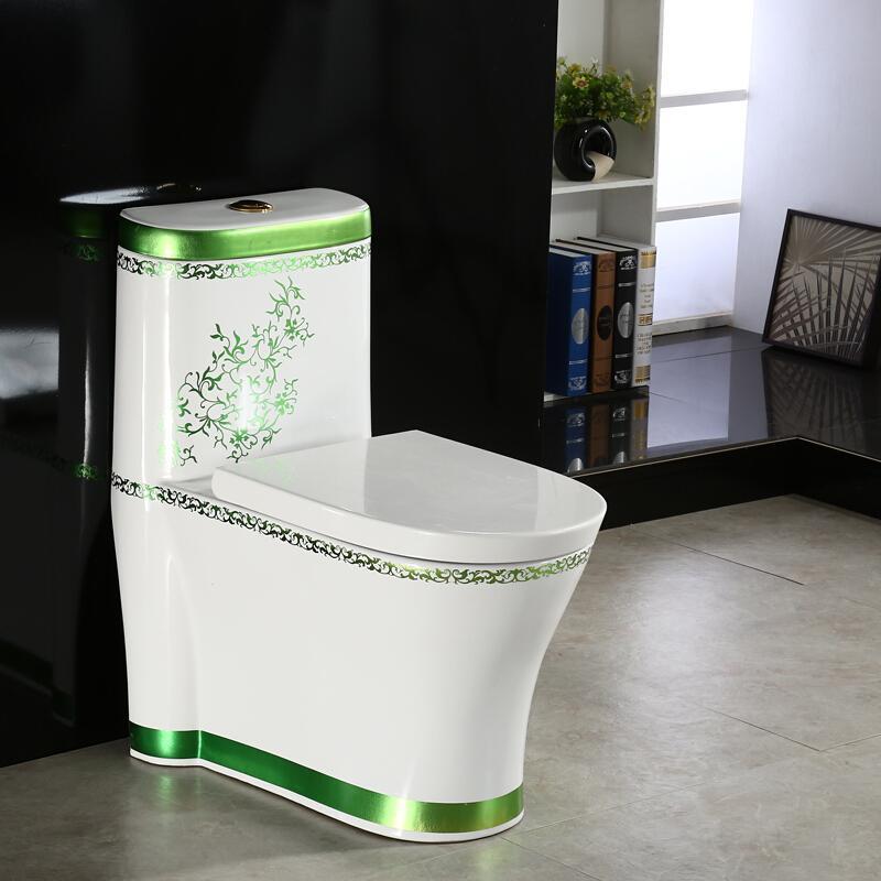 卫浴洁具彩色马桶节水静音抽水座便器虹吸超漩式连体彩花坐便器壹德壹