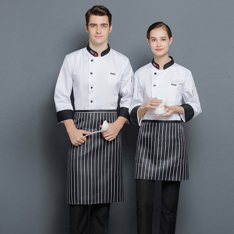 皖川白色厨师服围裙WC-49 炊事服 短袖厨师服 长袖厨师服 厨师工作服厨师帽图片