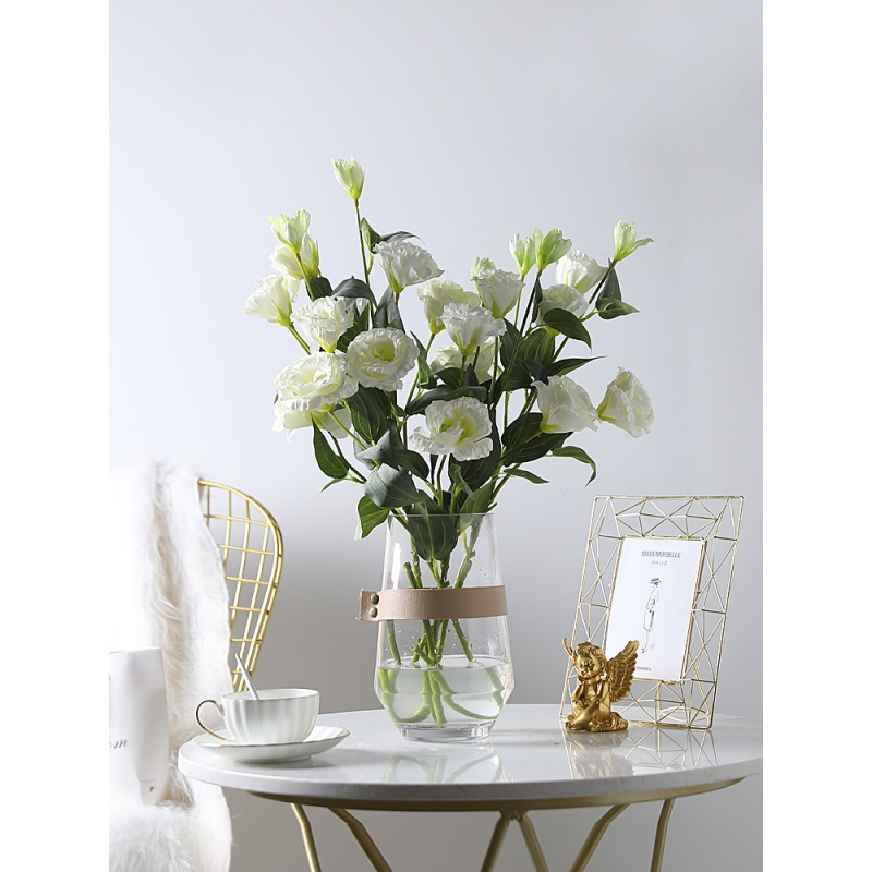 北欧现代简约玻璃花瓶家居透明插花干花创意皮革小清新水培花器 1束博