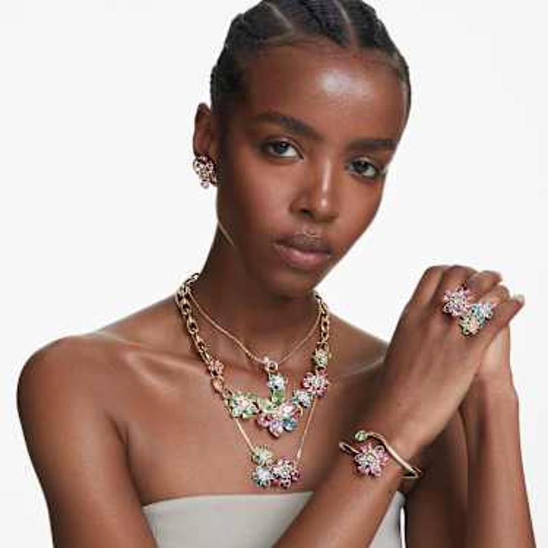 施华洛世奇(SWAROVSKI)耳饰三件套多彩水晶金 tone 镶嵌花朵耳钉