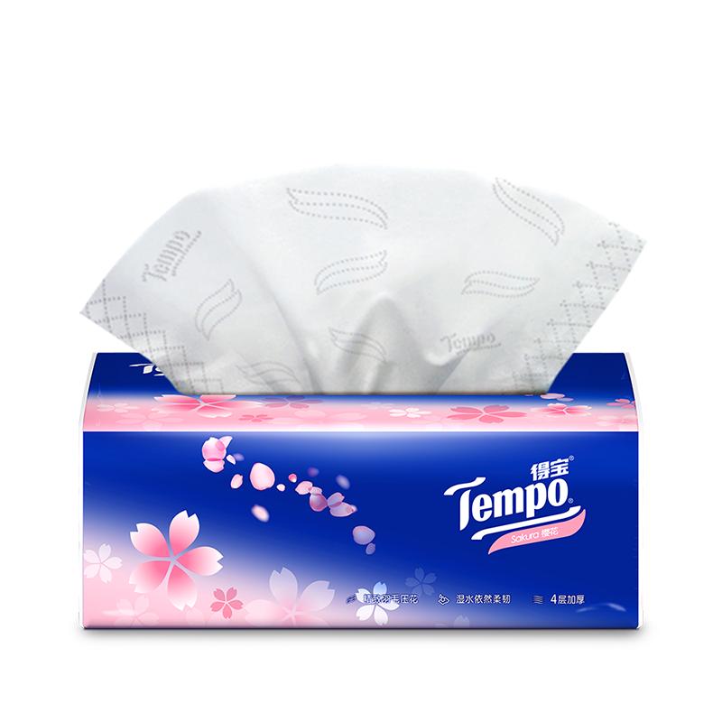 Tempo/得宝 抽纸 4层90抽软抽*(3+1)包(樱花味) 面巾纸餐巾纸卫生抽纸巾