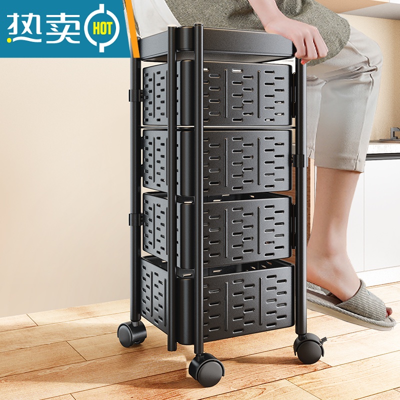 敬平加厚旋转置物架厨房专用蔬菜零食收纳落地多层夹缝小推车菜篮子高清大图