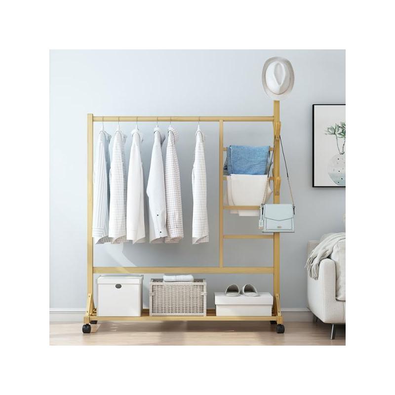 衣帽架落地卧室简易家用挂衣架晾衣架室内实木衣服置物架子收纳架