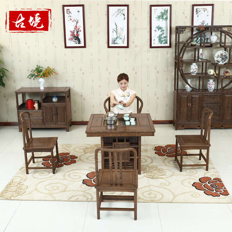 小茶桌实木中式客厅四方鸡翅木茶桌椅组合阳台功夫茶桌小户型高清大图