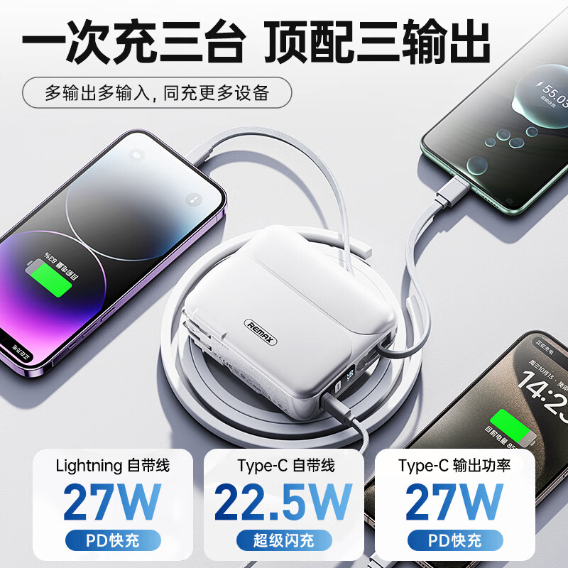 睿量REMEX大容量移动电源 PD快充 10000mAh 超薄便携时尚设计 智能防护安全出行高清大图