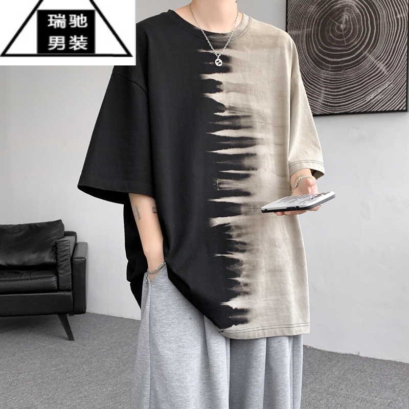 希杰狮王渐变短袖t恤男款痞帅宽松大码衣服男士夏季圆领体恤