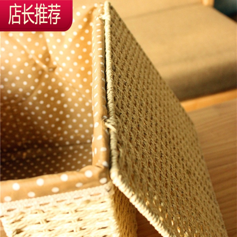 衣物编织收纳筐带盖仿藤编篮杂物收纳盒衣服储物箱草编收纳箱大号JING PING