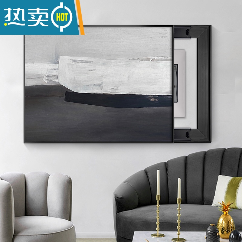 敬平电表箱装饰画免打孔推拉画配电箱遮挡电闸盒电表盒总电源箱开关盒装饰画 灰度 55*45cm遮挡45*35左推拉油画布C轻奢金外框免打孔安