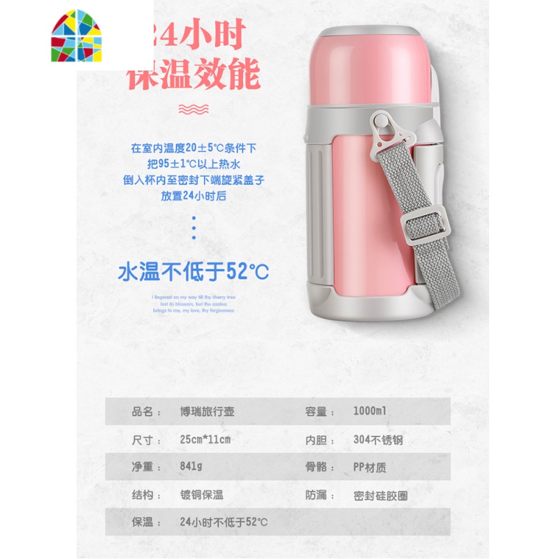 保温瓶宝宝婴儿外出冲奶粉便携保温杯家用大容量1000ml户外水壶女 FENGHOU 蓝色新款1.2L(带杯套)高清大图