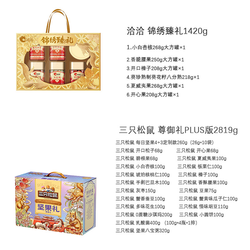 三只松鼠 尊御礼PLUS版2819g+洽洽 锦绣臻礼1420g 坚果礼盒 过节送礼 零食 开心果小白杏榛子