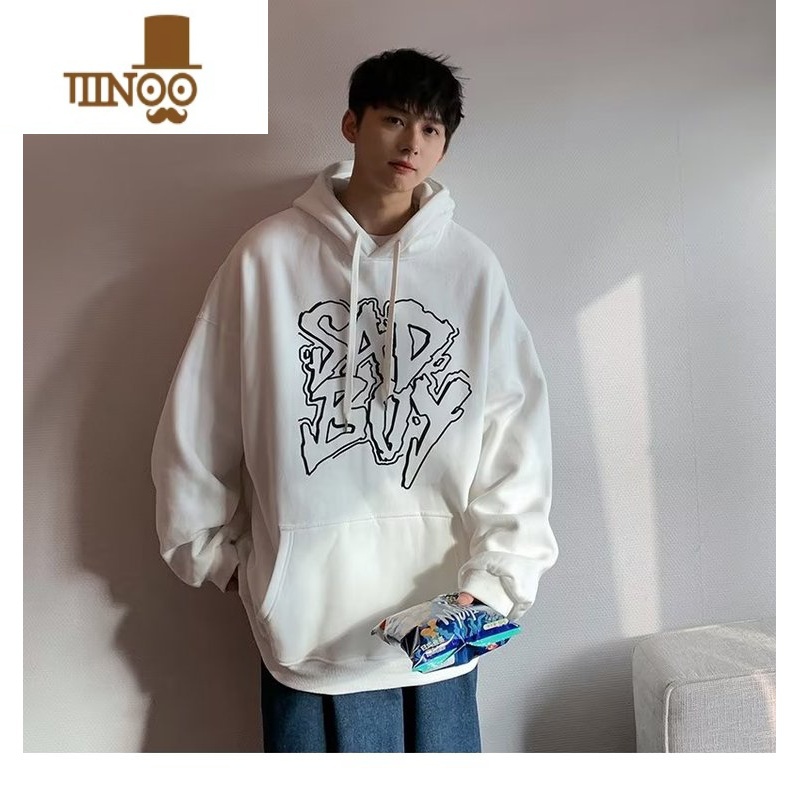 YANXU2023新款连帽卫衣男款潮牌宽松加绒外套港风chic百搭外套上N高清大图