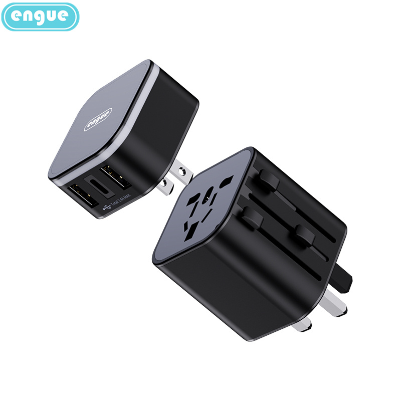 engue恩谷 劲量3.4A双USB+Type-c全球转换插头EG-701黑色高清大图