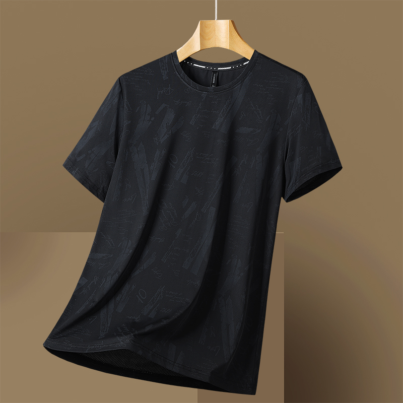 渔人船长夏季加肥加大大码男士运动T恤运动休闲迷彩印花圆领短袖 黑色 4XL