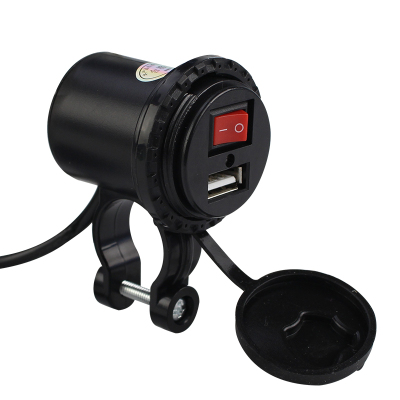 12V 2.1A[单接头]带开关 摩托车改装多功能USB手机充电器12V带开关防水5V2A支持快充点烟头