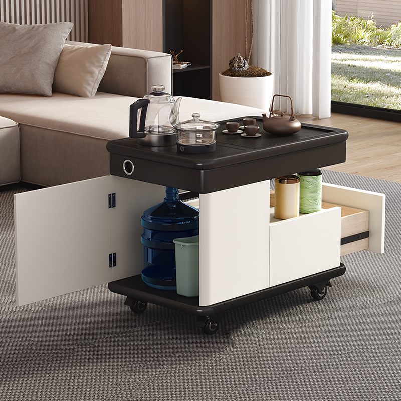 青木川 简约现代轻奢实木沙发边几侧边柜客厅阳台带轮子可移动家用小户型小茶桌带烧水壶一体茶吧机角几长方形茶几高清大图