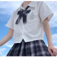 落樱原创jk制服女夏季短款学生衬衫短袖上衣正版水手服学院风衬衣 短袖白色(兔子刺绣) 单上衣加飞机盒 XS
