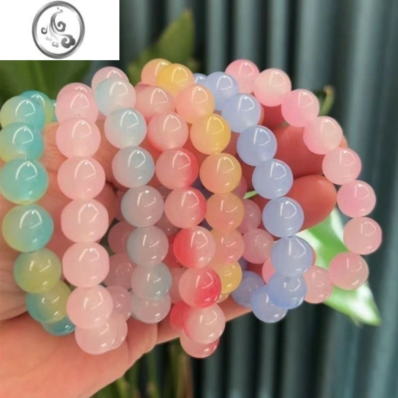 jimi盘珠子小学生渐变色粉色版盘玩圆珠手链情侣冰透白玉色菩提手串绕
