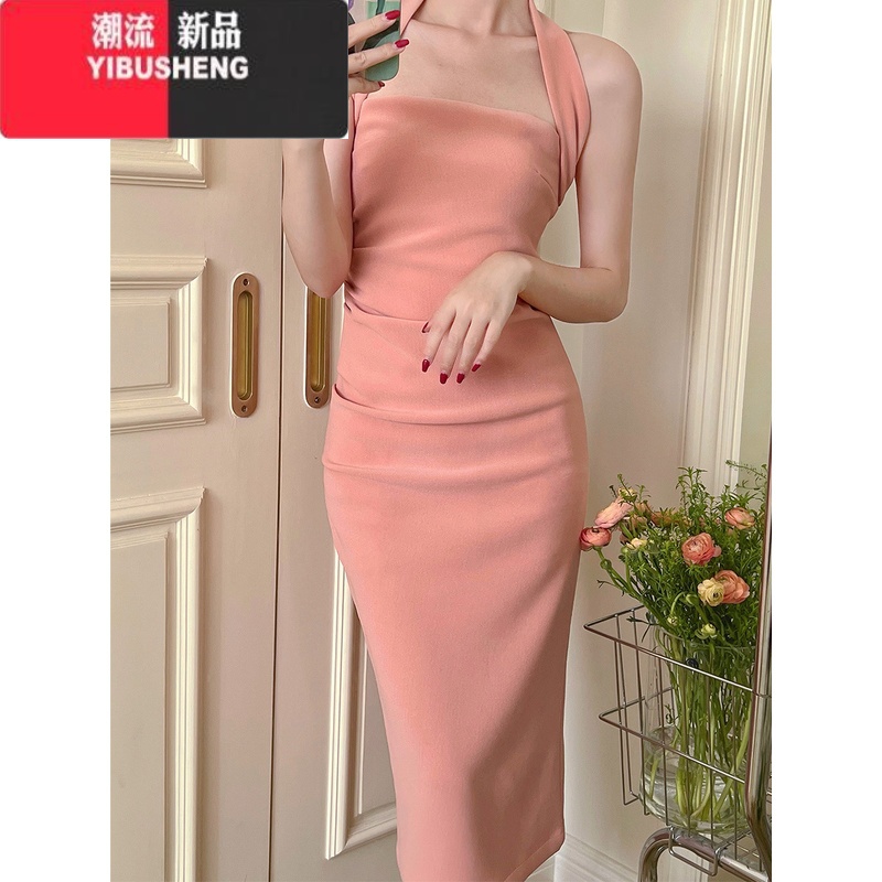 YIBUSHENG法式小众挂脖连衣裙女2024季新款修身显瘦气质纯欲吊带包臀裙身高清大图
