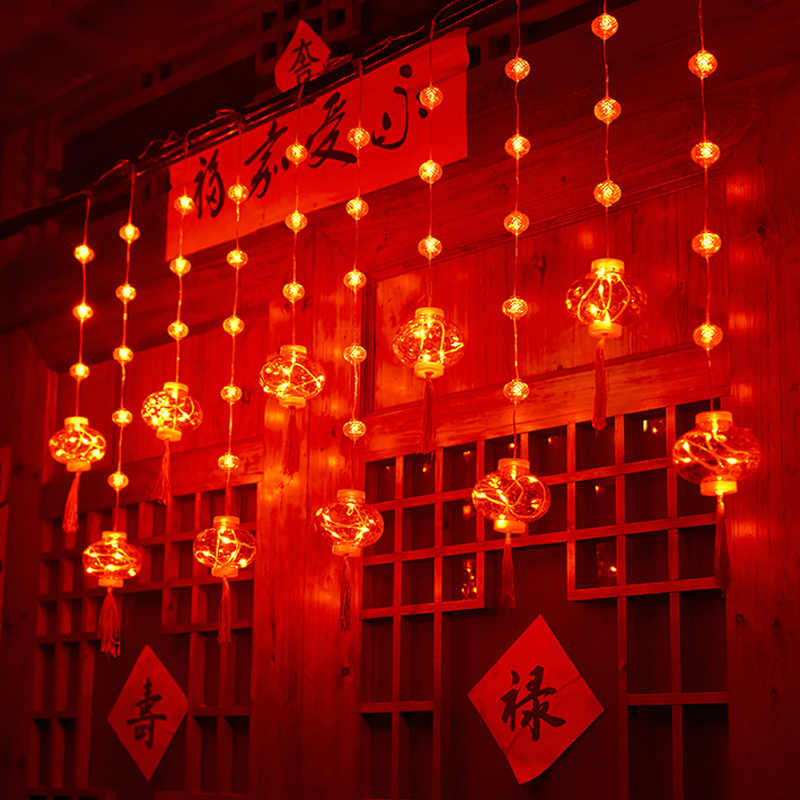 名凌红灯笼挂件【电池款】大小红灯笼-横向3米下挂0.8米【长亮+闪烁】