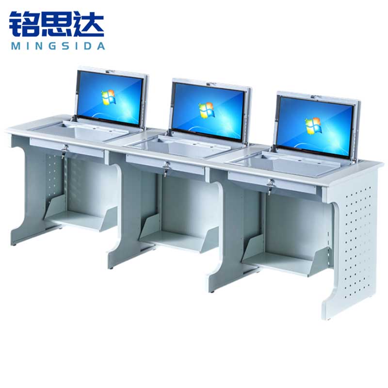铭思达翻转电脑桌三人位张高清大图