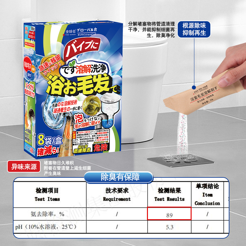 5盒 8袋/盒全球仓 浴室管道毛发清洁片除臭去味堵塞疏通卫生间浴室管道地漏除臭中性自然香持久有效高清大图