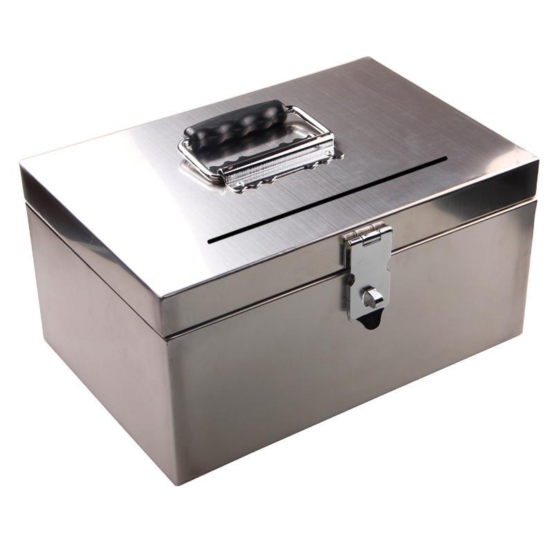 不锈钢箱子工具箱密码票据箱印章箱收纳盒手提钱箱钱盒文件储物箱|18*