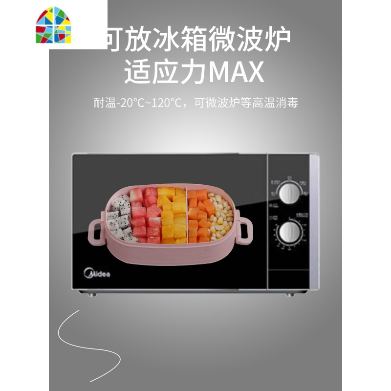 分隔型学生饭盒上班族可微波炉加热餐盒套装大容量手提双层便当盒 FENGHOU 双层饭盒+火烈鸟包包[蓝色]