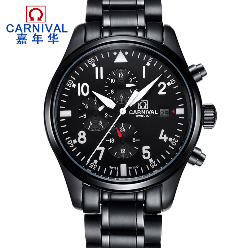 正品嘉年华CARNIVAL手表男全自动机械表 男表精钢镂空男士腕表防水军表时尚8592高清大图