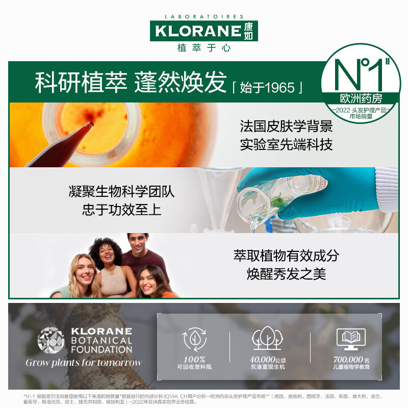 康如(KLORANE)水薄荷澄净洗发水400ml(深层清洁 持久控油沁爽 法国进口)