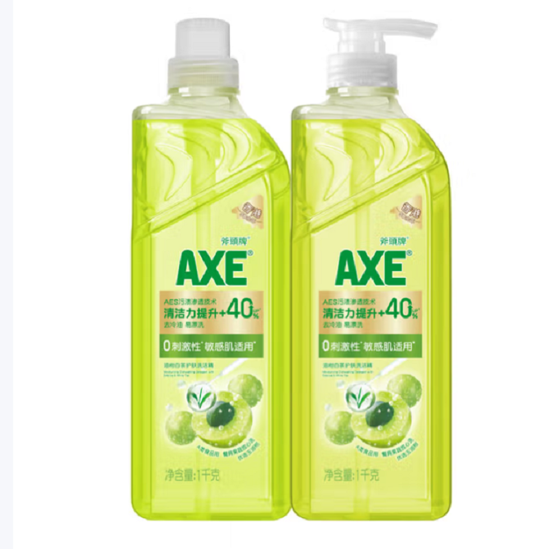 斧頭牌(AXE)油柑白茶护肤洗洁精套装1kg*2瓶(泵+补)
