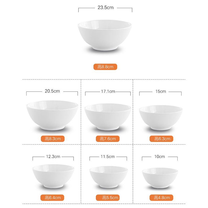顺心优 陶瓷碗加厚饭碗小碗汤碗大碗面碗 7英寸直口碗/个高清大图