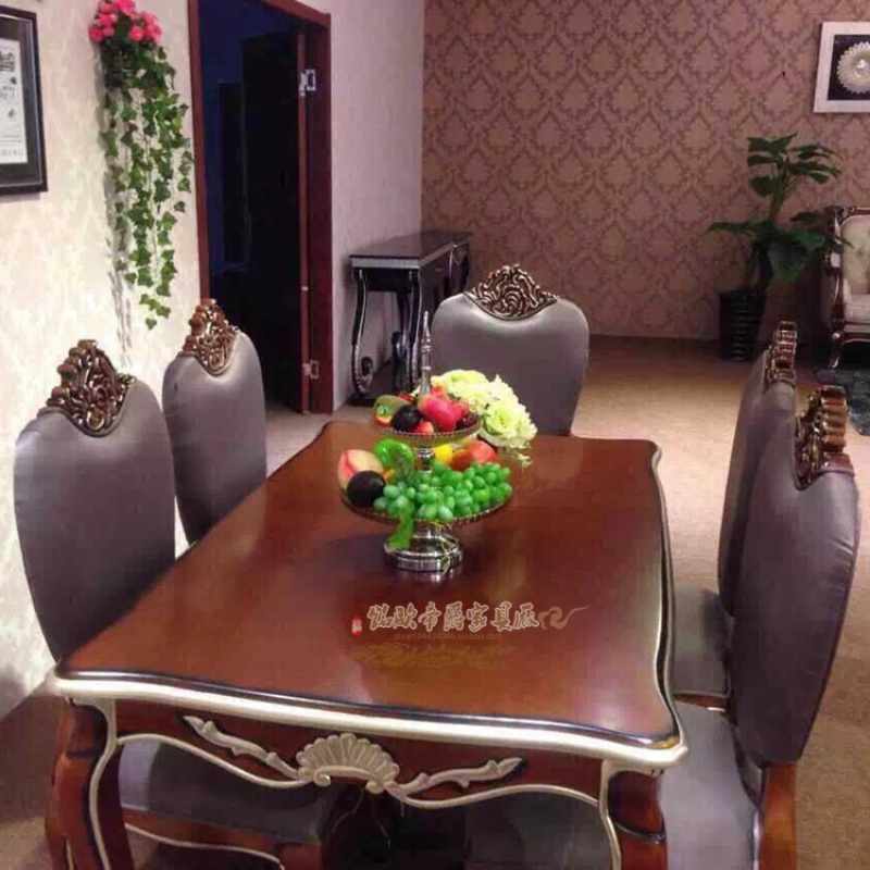法式田园餐桌椅欧式实木餐桌一桌六椅组合洽谈桌椅餐厅餐桌餐椅 无扶手椅