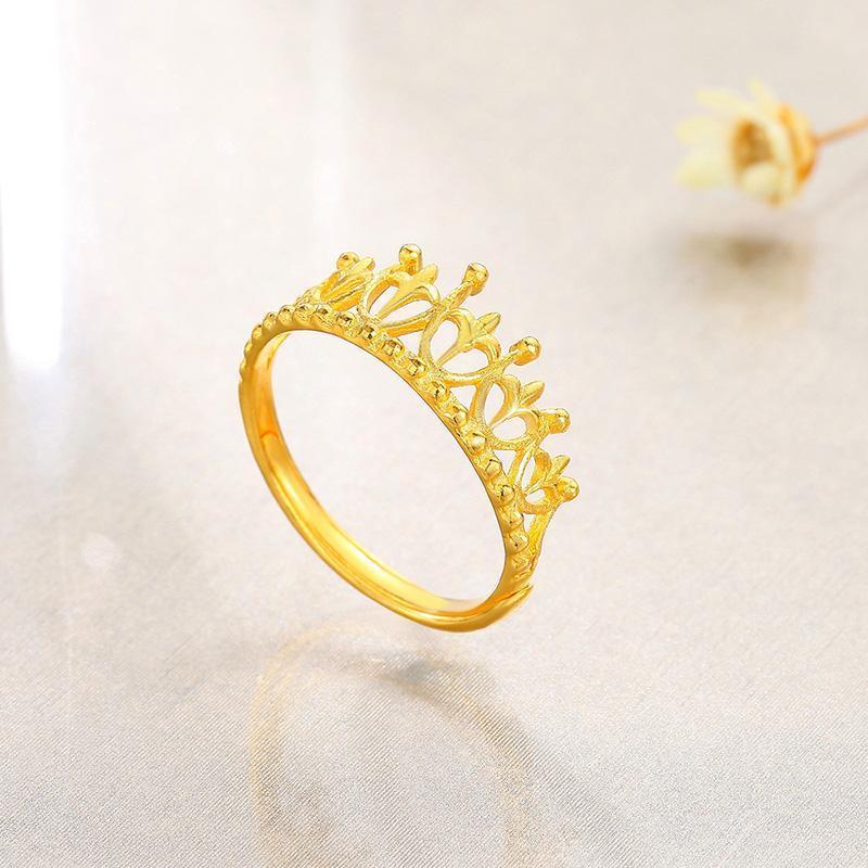 潮宏基花冠皇冠简约足金黄金戒指开口可调节女戒计价工费120元mq