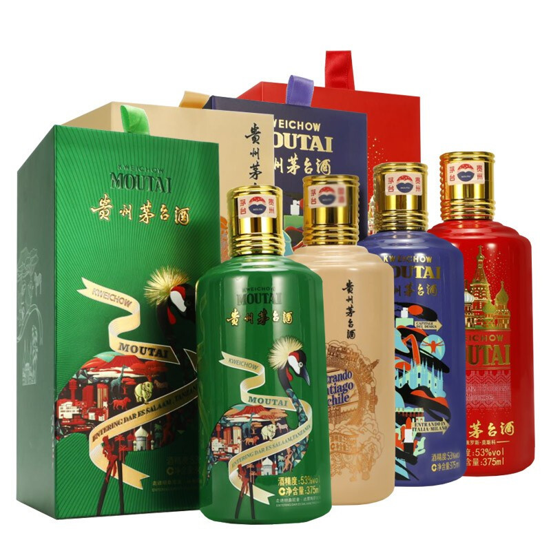 茅台 贵州茅台酒 茅台走进系列四件套 53度 375ml*4瓶 酱香型白酒