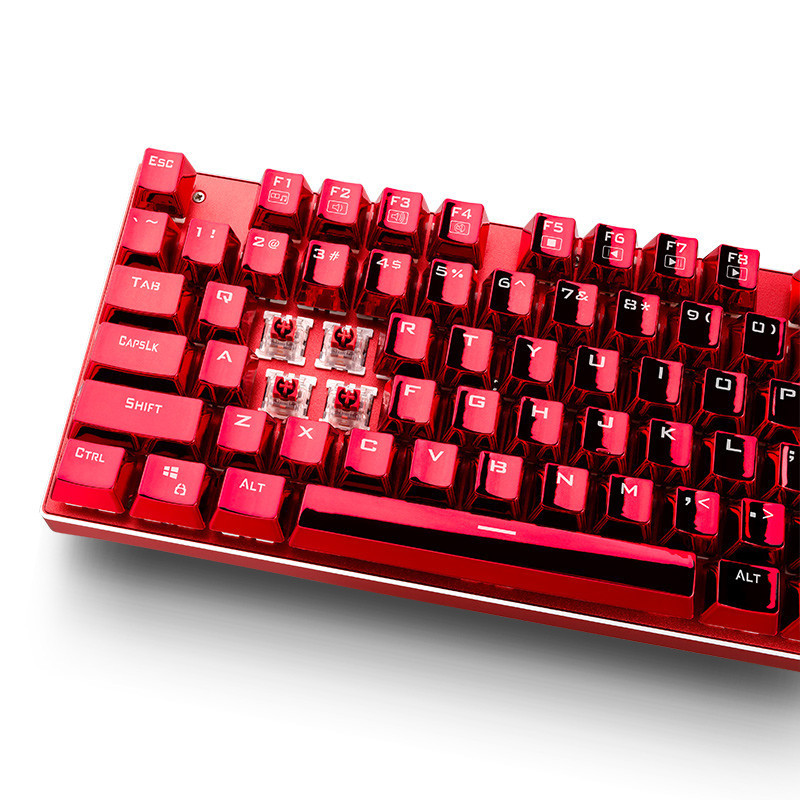 雷神红蜘蛛K75R 红轴104键 全铝合金键身RGB幻彩背光 电镀键帽机械键盘 玛瑙红色 吃鸡游戏有线键盘