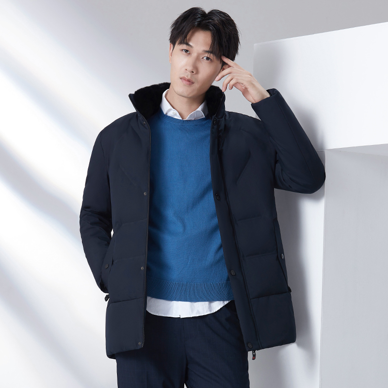 雅鹿羽绒服男士短款兔毛领修身保暖2020新款冬季中老年商务外套CZ