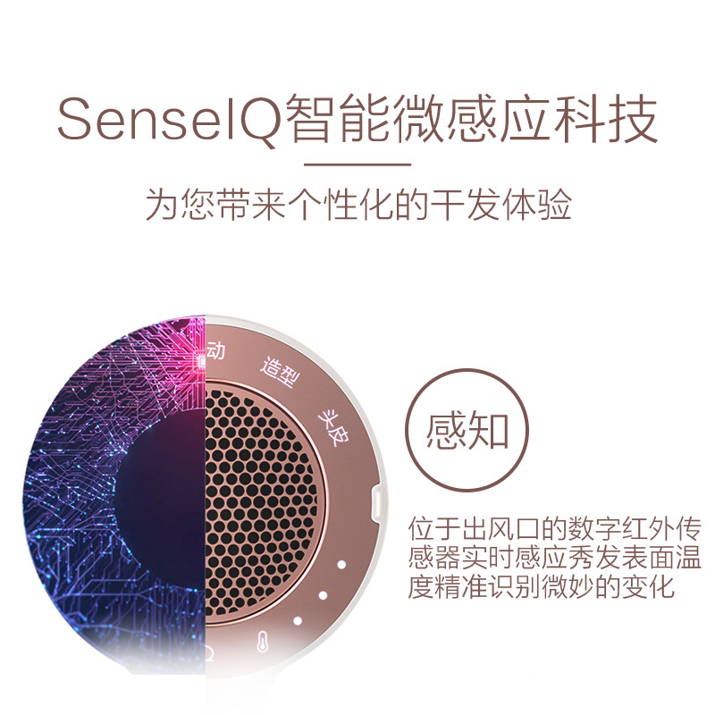 飞利浦(PHILIPS)电吹风机 Sense IQ智能微感应技术 实时调温 BHD286/05小金筒 金色